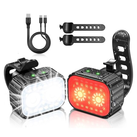 Zewdov Bike Lights Front and Back, Ultra Bright Rechargeable Bike Lights for Night Riding, IPX6 Waterproof Bicycle Light Headlight and Tail Light Set, 8/12 Modes, 58Hrs Runtime, Easy to Install